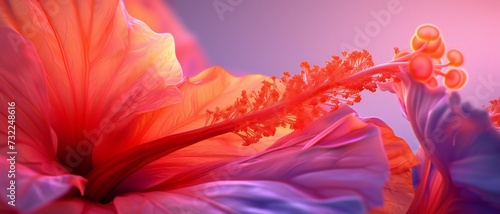 a serenade with the torchlit bloom of sunset hibiscus, each petal contributing to a warm composition in macro close-up. photo