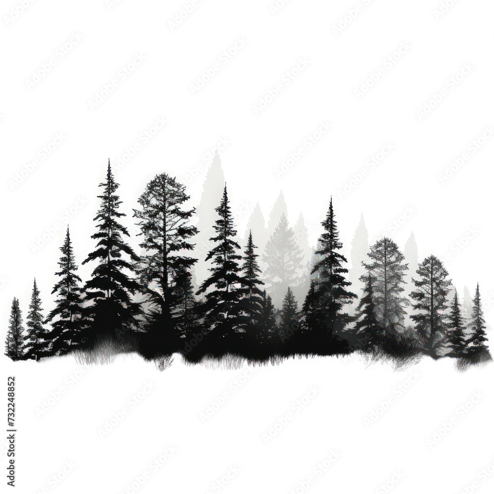 Fototapeta premium Illustration with forest silhouettes on a white background
