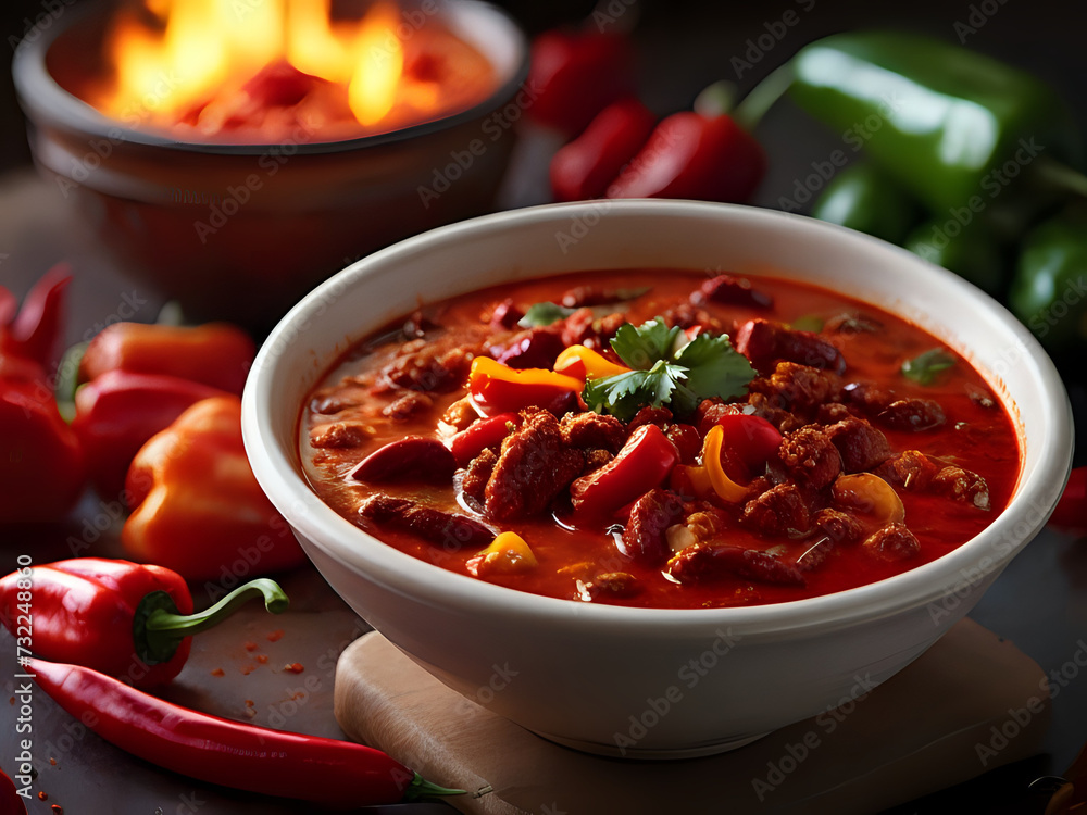 Hot chili peppers in a mortar bowl on a wooden table Hot chili peppers in a mortar bowl on a wooden table