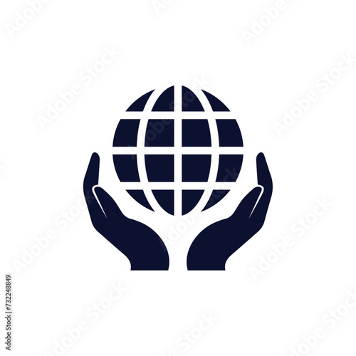 Two hands hold up globe , vector icon design.