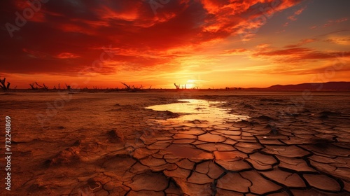 Impressive and spectacular sunset over a dried-out landscape.