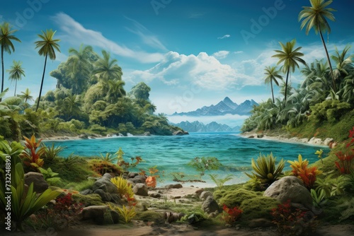 Tropical island with palm trees. Summer vacation illustration. © crazyass