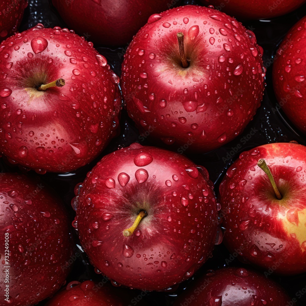 Many red apples with water drops Many red apples with water drops