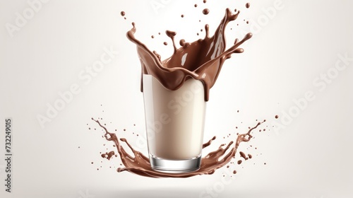 Milk and chocolate splash in a glass on a white background