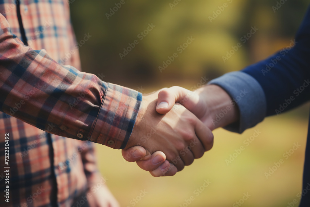 Two People Shaking Hands in the Forest. Agreement and Trust Concept Two People Shaking Hands in the Forest. Agreement and Trust Concept