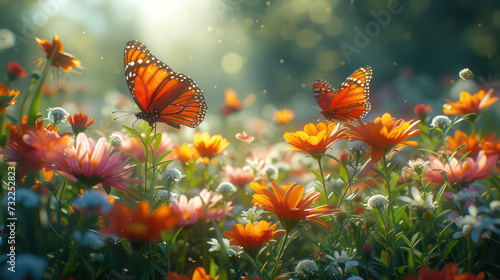 Sunlight filtering through the wings of a butterfly perched on a flower © Krit