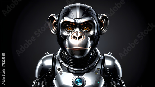robot chimpanzee isolated on a black background. cyber animal. Digital machine technology design for robots. electronic animal, robot. mechanical robot. advanced intelligence, animal robot