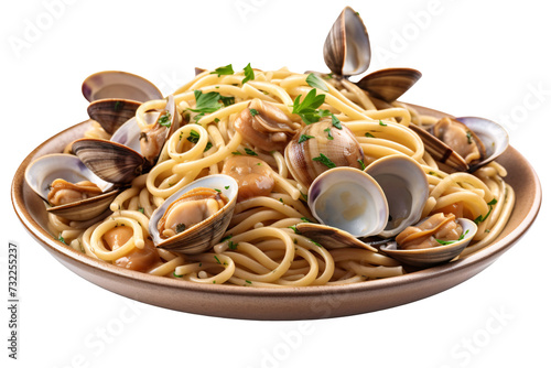 Linguine pasta alle vongole on a plate, Italian food photo