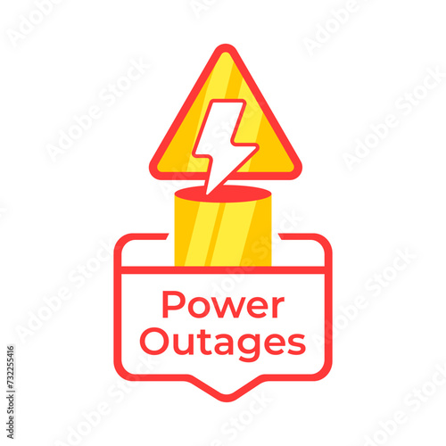 Iconic representation of a power outage warning with a lightning bolt sign and a caution label