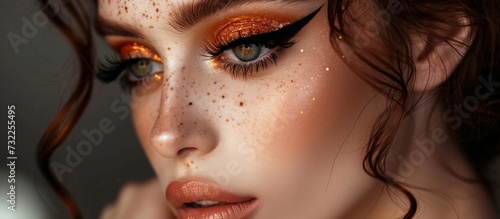 Captivating Woman with Beautiful Eye Makeup Enhances Her Mesmerizing Gaze