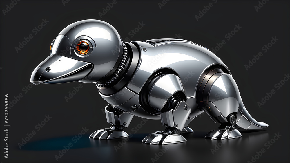 robot platypus isolated on a black background. cyber animal. Digital machine technology design for robots. electronic animal, robot. mechanical robot.  advanced intelligence, animal robot