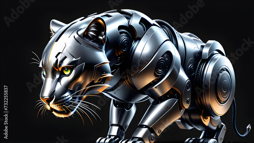 robot panther isolated on a black background. cyber animal. Digital machine technology design for robots. electronic animal, robot. mechanical robot. advanced intelligence, animal robot