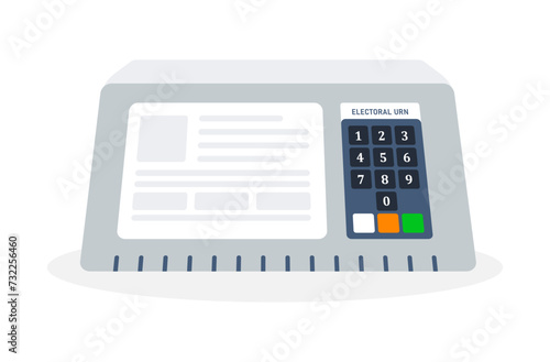 Electronic voting machine with a display screen and numeric keypad, labeled ELECTORAL URN