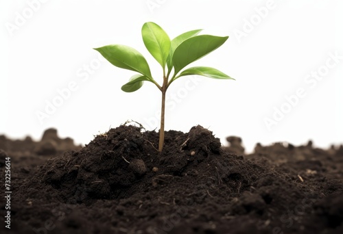 plant growing in soil isolated on white background