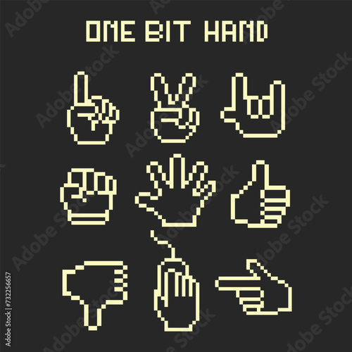 this is one bit hand icon in pixel art with white color and black background ,this item good for presentations,stickers, icons, t shirt design,game asset,logo and project. photo