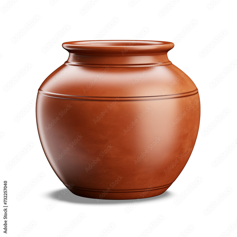 Antique brown clay pot isolated on white background