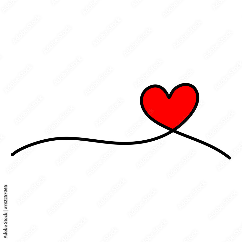 Continuous heart drawing one line for Valentine day concept
