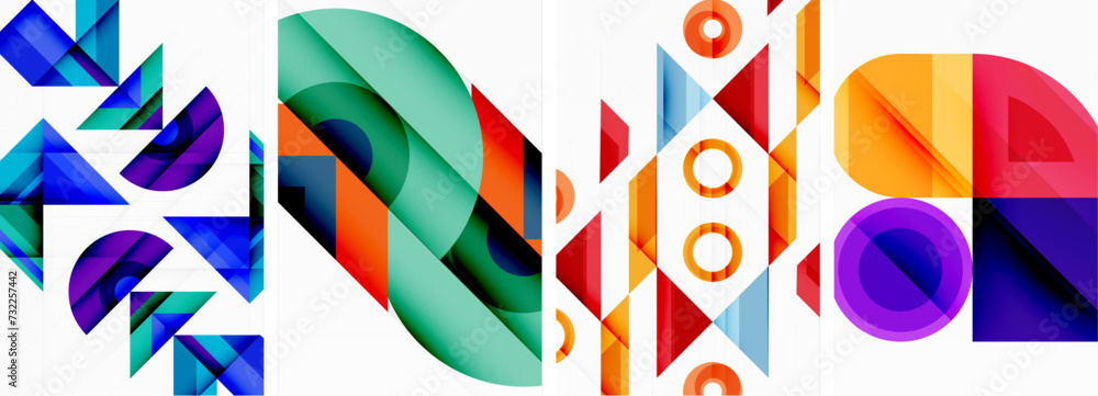 Bright colorful geometric abstract poster background set