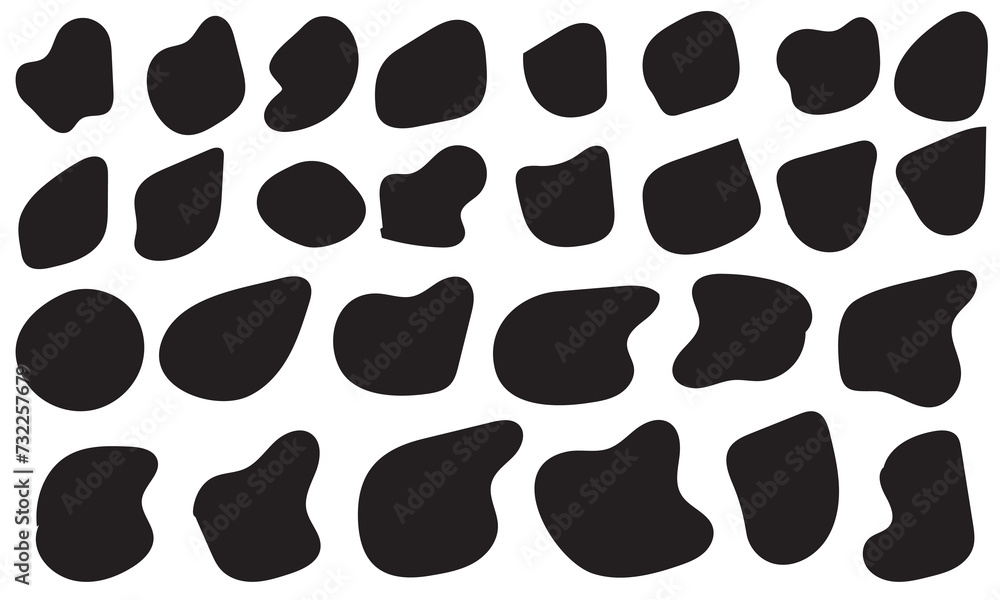 Blob shape organic set. Random black cube drops simple shapes Pebble, inkblot, drops and stone silhouettes. Collection of paint liquid black blotch spot irregular from Doodle drops with outline circle Blob shape organic set. Random black cube drops simple shapes Pebble, inkblot, drops and stone silhouettes. Collection of paint liquid black blotch spot irregular from Doodle drops with outline circle