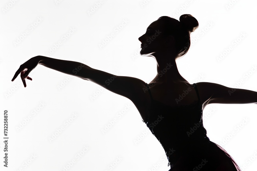 Isolated silhouette of an elegant female ballet dancer on a white background