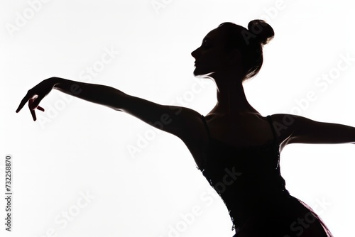 Isolated silhouette of an elegant female ballet dancer on a white background photo