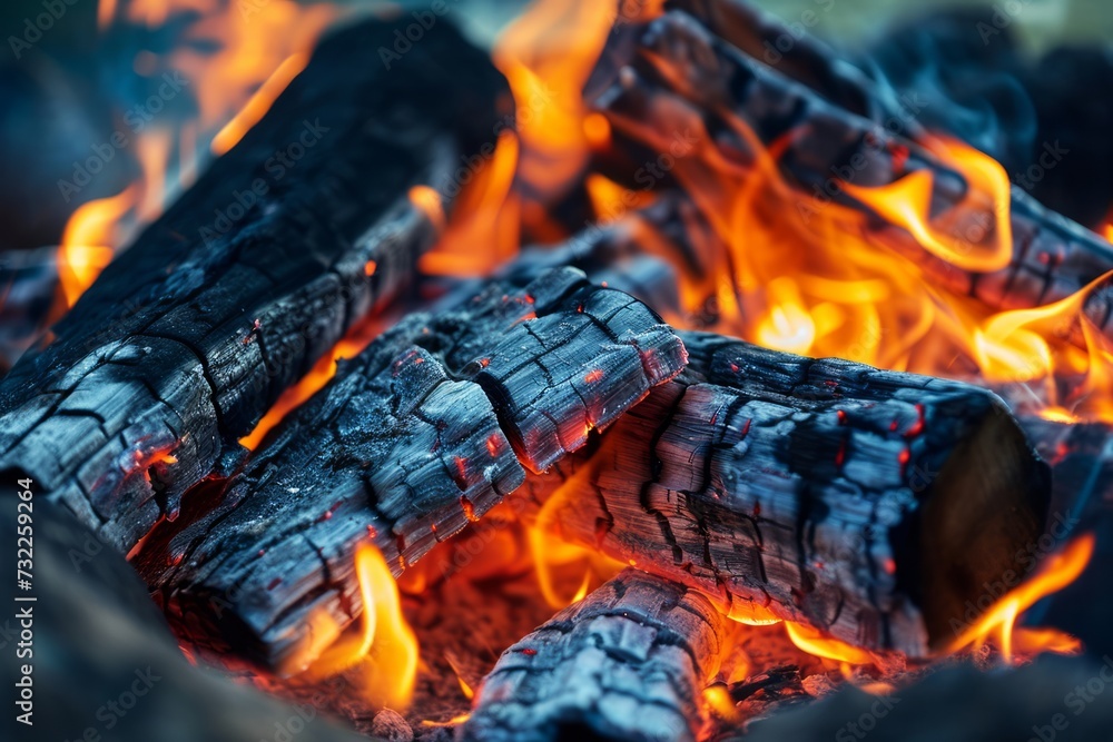 Fototapeta premium Fire Pit with Burning Logs