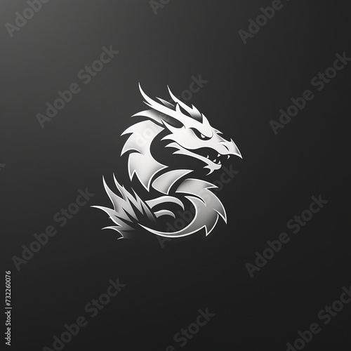 Logo vector illustration of silver white asian dragon symbol on black background.