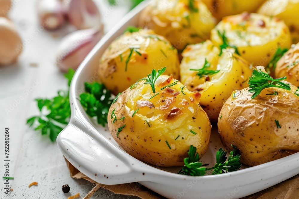 Baked potato with crispy skin and melted cheese. Baked potato with crispy skin and melted cheese.