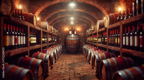 Vintage Wine Cellar, Aged Barrels in an Underground Winery, Tradition and Quality in Wine Production photo