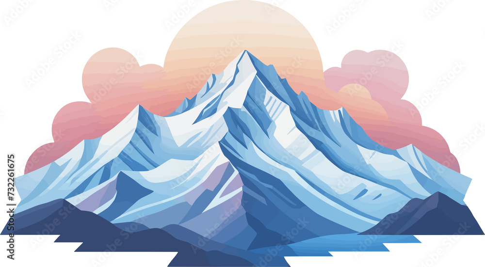 Isolated stunning mountain landscape and cloud, watercolor style Illustration on transparent background png for nature-inspired relaxation, traveling, hiking and outdoor adventure 