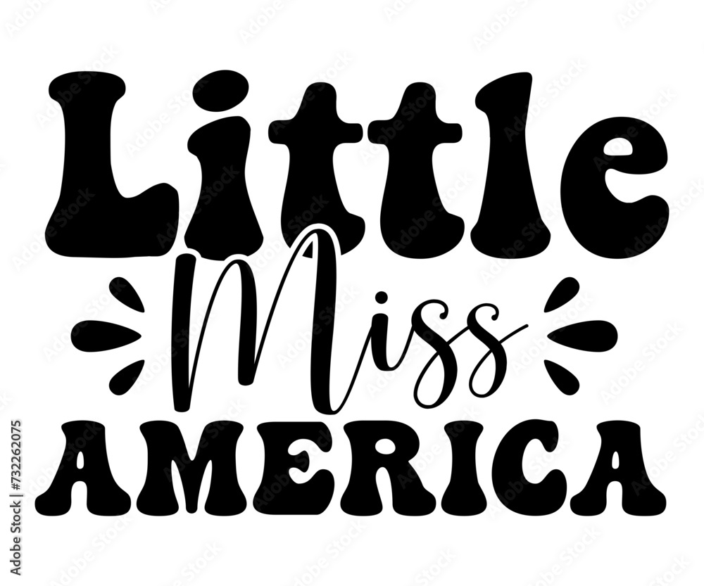 Little Miss America Svg,4th of July, America Independence Day T-shirt Design, Sag Cut File, Retro, Png, Commercial Use
