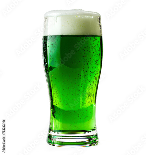 Glass of fresh cold green beer isolated on white background