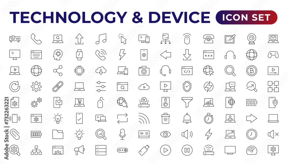 Devices and Electronics related line icons.Computers mobile phones vector linear icon set.Device Icons,smartphone, tablet, laptop desktop computer. Vector illustration, flat design.Outline icon. Devices and Electronics related line icons.Computers mobile phones vector linear icon set.Device Icons,smartphone, tablet, laptop desktop computer. Vector illustration, flat design.Outline icon.