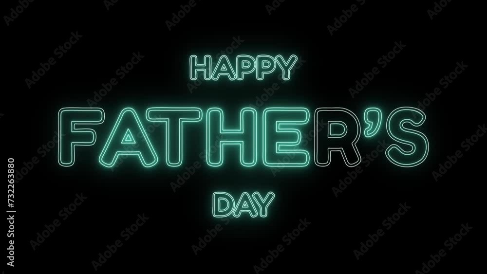 Happy Fathers Day animation with stroke and flicker text effect on turquoise neon color and black background. Perfect for Father's Day celebrations around the world. Happy Fathers Day animation with stroke and flicker text effect on turquoise neon color and black background. Perfect for Father's Day celebrations around the world.