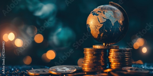 Globe and Coin Stack, Symbolizing Money Makes the World Go Round