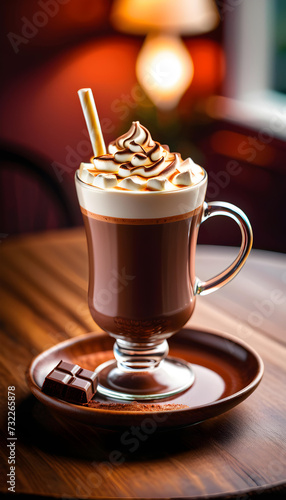 Hot Chocolate. Table. Drink. Beverage. Warm. Cocoa. Delicious. Sweet Dessert. AI Generated.