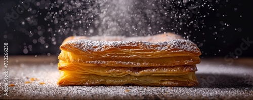 A delicate French pastry topped with caster sugar, close up.  photo