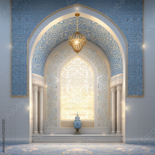 Beautiful Islamic style mosque interior. The mosque is decorated with Islamic patterns.