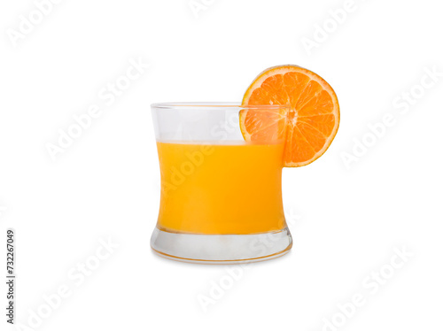 Refreshing fresh orange juice in glass on white background