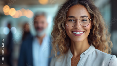 Wallpaper Mural Smiling businesswoman sitting with colleagues in an office, multicultural, multiracial Torontodigital.ca