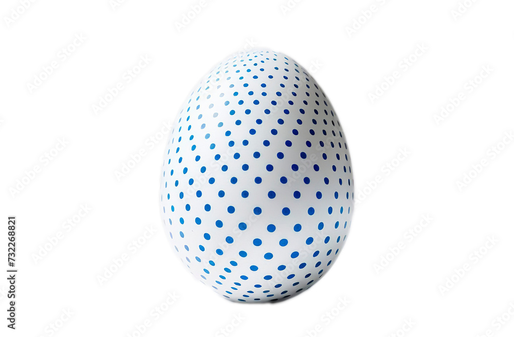 White easter egg with blue polka dots on white background White easter egg with blue polka dots on white background