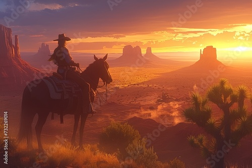 cowboy in the fields at sunset