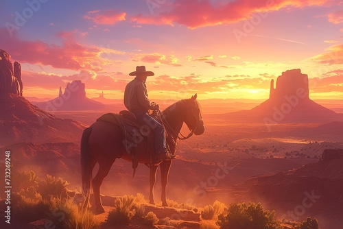 cowboy in the fields at sunset © Aliaksei