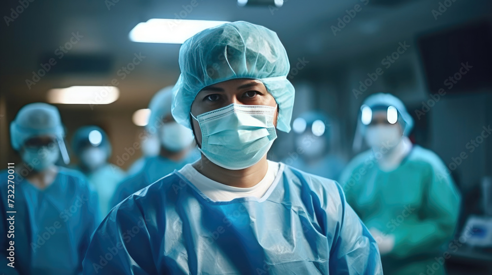 Emergency team of medical doctors with operating room background in hospital Emergency team of medical doctors with operating room background in hospital