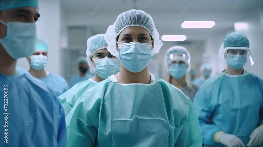 Emergency team of medical doctors with operating room background in hospital Emergency team of medical doctors with operating room background in hospital