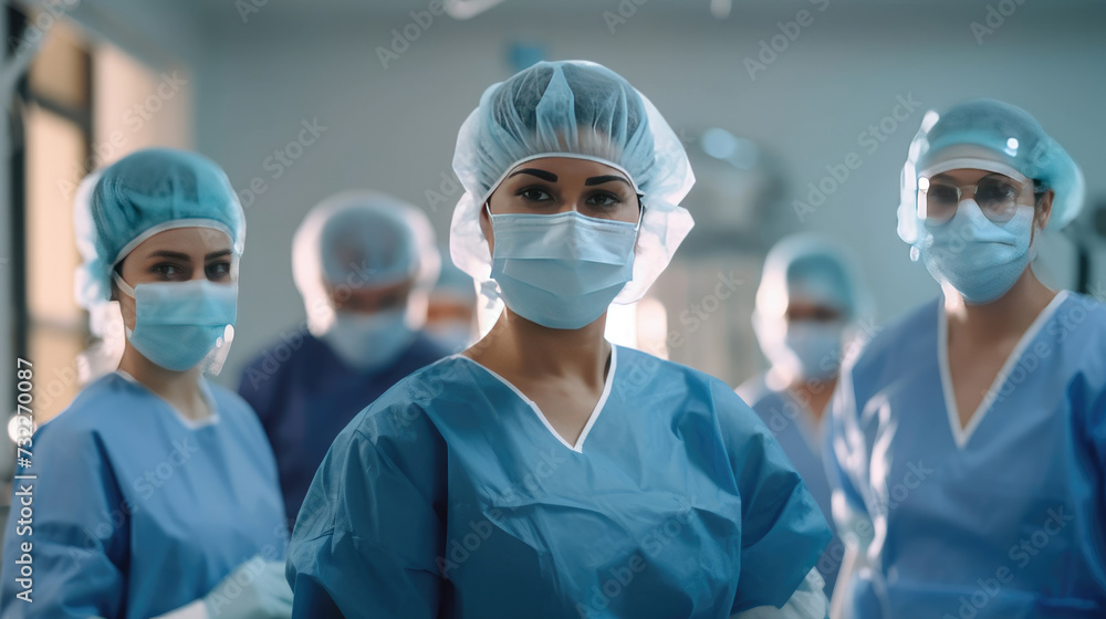 Emergency team of medical doctors with operating room background in hospital Emergency team of medical doctors with operating room background in hospital