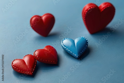 Heartfelt Valentine s Day. Red heart on blue background with copy space. Perfect for romantic messages. 