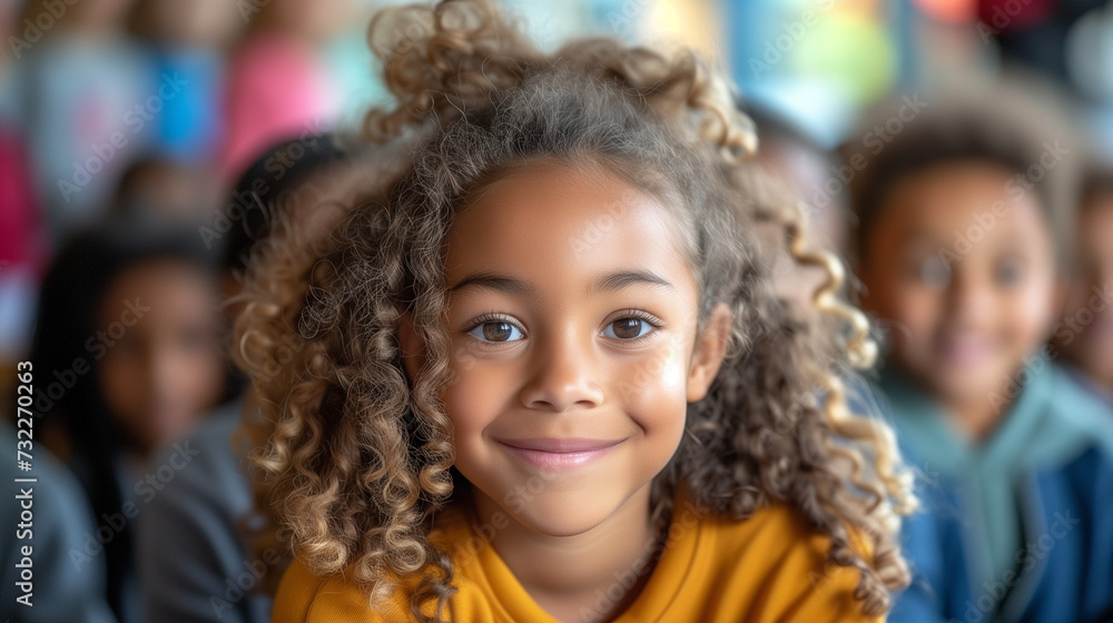 Portrait of mutiracial american girl writing in classroom at elementary school Portrait of mutiracial american girl writing in classroom at elementary school