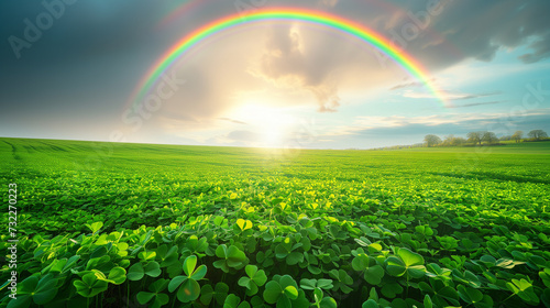Panoramic view of a verdant field of clover.