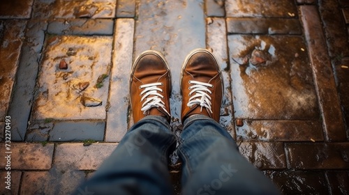 Walking along the sidewalk: vibrant photo wallpaper of feet in motion © touseef